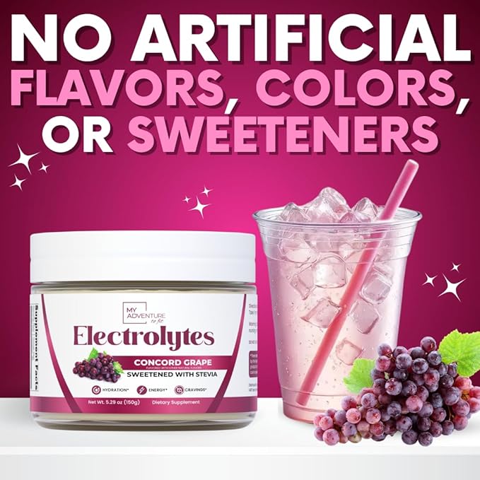 Zero Sugar - Concord Grape Electrolytes Powder - Very Refreshing Hydration - Caffeine Free Energy with All Natural Ingredients - Vegan, Keto & Paleo - Sugar Free Electrolytes Drink Mix - 30 Servings