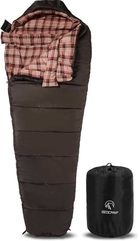 REDCAMP Cold Weather Mummy Sleeping Bag, Warm Flannel Cotton Sleeping Bag for Adults, Warm and Machine Washable Perfect for Winter Camping