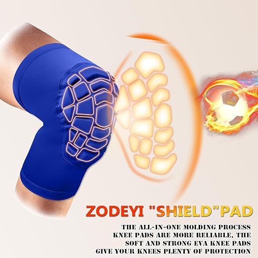 ZODEYI Wrestling Knee Pads Short Knee Sleeve, 2 Pcs Knee Compression Sleeve for Football, Basketball, Volleyball(Blue_XXL_2 Pcs)