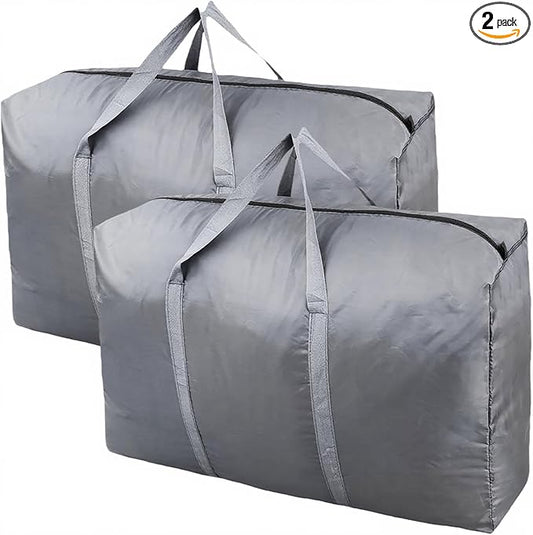 100L Extra Large Storage Bags, Big Moving Bags with Strong Zippers & Carrying Handles, Packing Bags for Moving, Storage, Travel and Camping, Storage Totes For Space Saving (Grey, 2 Pack)