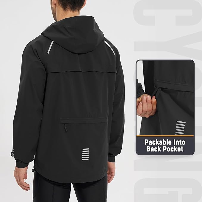 baleaf Men's Rain Jacket Waterproof Windbreaker Raincoat Running Cycling Hiking Gear Hood Lightweight Reflective Packable