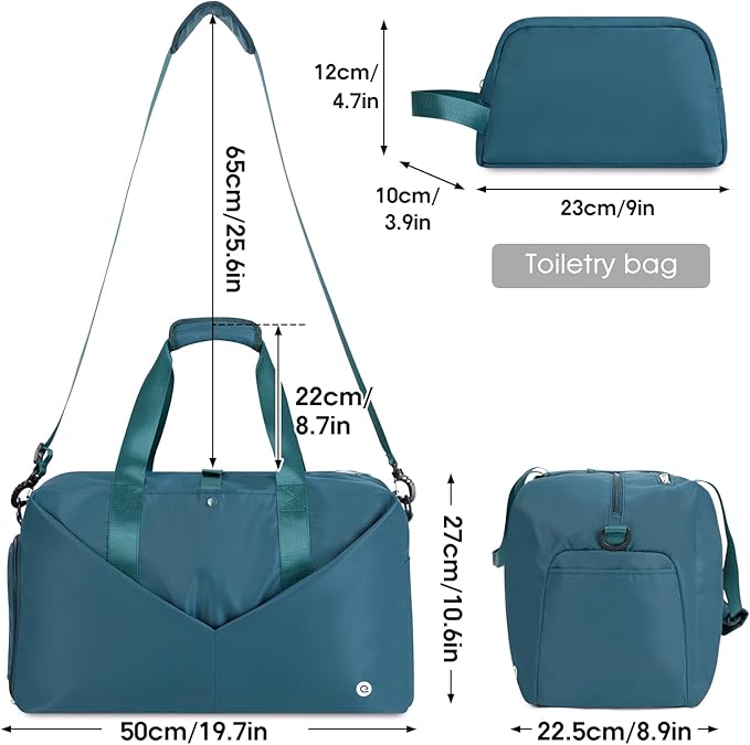 Ceneda 20" Gym Bag for Women with Wet Pocket & Shoe Compartment, Lightweight Duffel Waterproof Carry On Duffle for Travel, Yoga, Overnight (Teal)