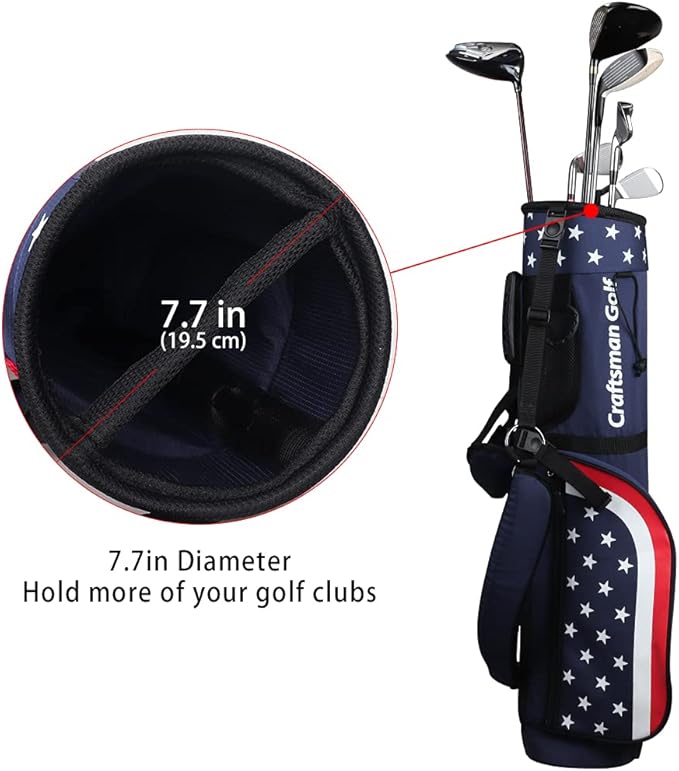 Craftsman Golf Star and Stripes Red White Blue Lightweight Easy Carry Shoulder Sunday Range Golf Bag