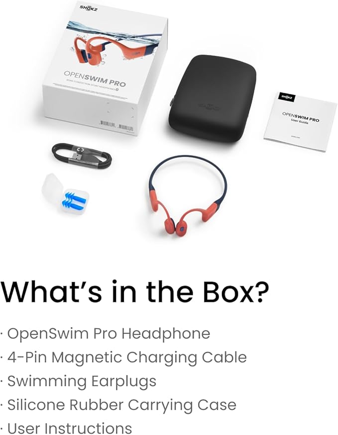 SHOKZ OpenSwim Pro - Open-Ear Bluetooth & MP3 Bone Conduction Sport Headphones, Swimming Headphones, IP68 Waterproof, Red