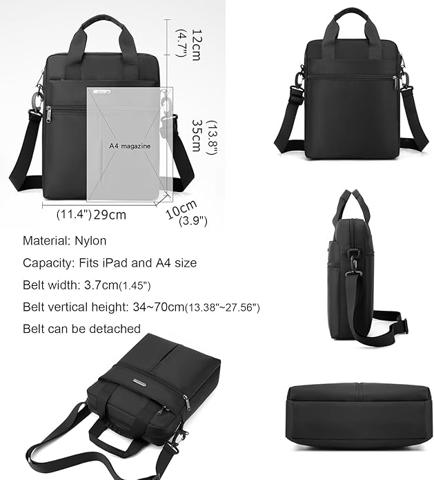 natyrlpog Men's 14-inch Laptop Shoulder Bag Nylon, Messenger Bag Business Waterproof Casual Black, Large Crossbody for Work Travel Outdoor