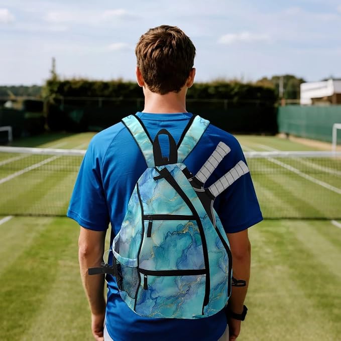 Pickleball Bag Marble Blue Pickle Ball Backpack for Women Men Premium Lightweight Crossbody Sling Bag Sports Backpack for Pickleball Paddle Tennis