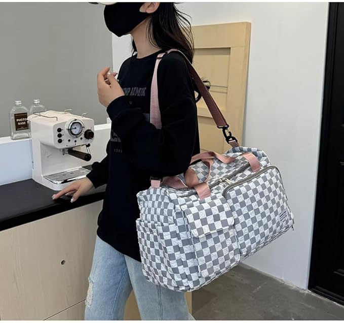 Weekender Duffel Sport Gym Bag Overnight Travel duffle Bags with Shoe Compartment Wet Pocket Tartan-Alpine White