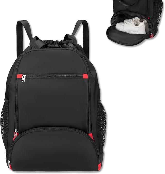 seyfocnia Drawstring Backpack,Gym Bags with Shoes Compartment Sports Gym Backpack Drawstring Bag Cinch Bag Swim Soccer Beach for Woman Men-Black