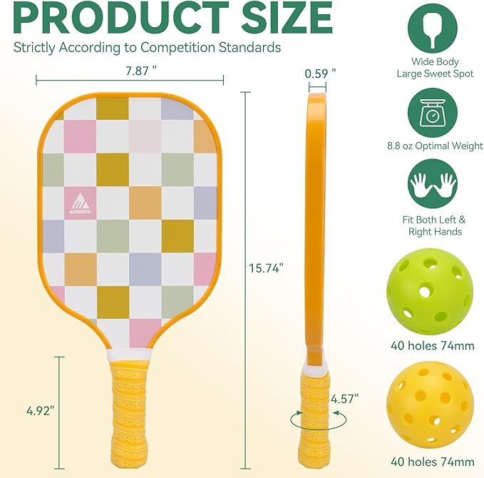 Pickleball Paddles 4 Pack - USAPA Light Graphite Premium Rackets Fiber Face & Polymer Honeycomb Core Pickleball Set with 4 Outdoor Indoor Balls Including Portable Carry Bag