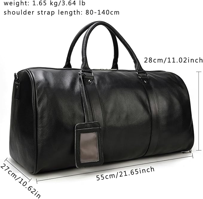Genuine Leather Travel Duffel Bags for Men and Women Leather Overnight Weekend Bags Sports Gym Duffle, 9423 Black