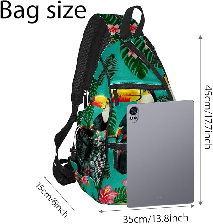 Pickleball Bag Toucan Emerald Green Pickle Ball Backpack for Women Men Premium Lightweight Crossbody Sling Bag Sports Backpack for Pickleball Paddle Tennis