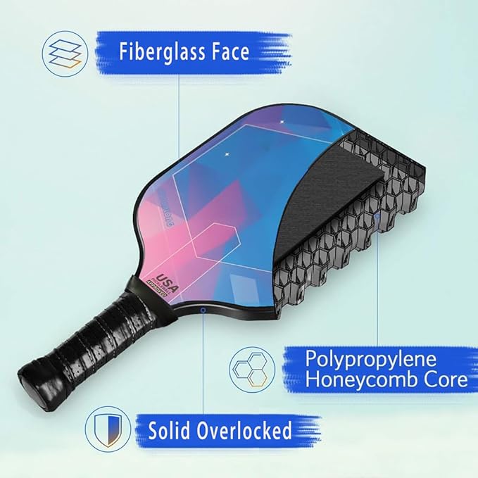 USAPA Approved Pickle Ball Rackets 2 Pack - Professional Hybrid Carbon-Glass Fiber, 16mm Honeycomb Core Complete Pickle Ball Set with Indoor/Outdoor Balls & Carry Bag, Unisex Design