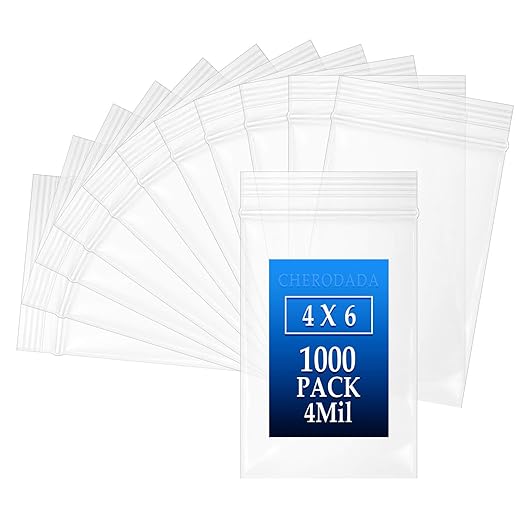 Zip Small Plastic Bags, 4x6 inch (1000 pcs) 4 Mil, Clear Resealable Poly Bag for Jewelry, Gift, Candy, Pill, Snack, Storage, coin, Business Baggies