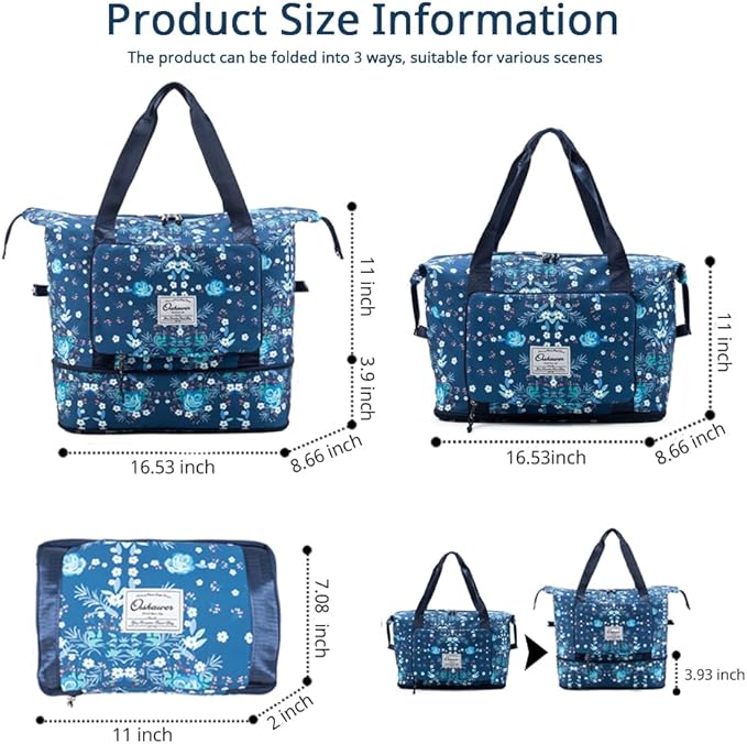 Large Capacity Foldable Travel Bag Expandable Portable Carry on Bag Dry&Wet Separation Sports Duffel Bags