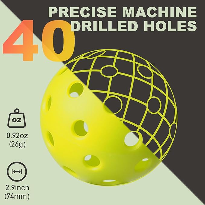 4 Pack Outdoor Pickleball Balls with Mesh Bag, Premium Pickle Balls with High Visibility, Consistent Flight & Reliable Bounce, 40 Holes Outdoor Pickleballs for Every Skill Level