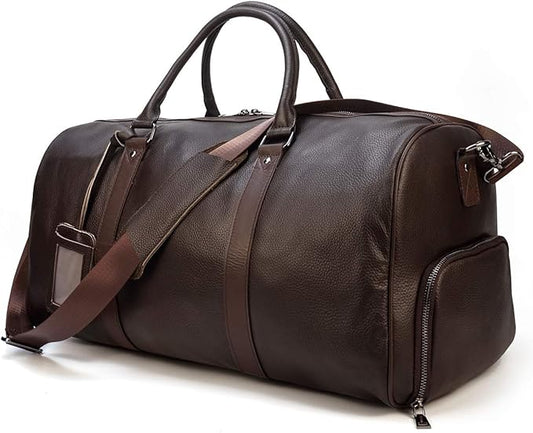 Genuine Leather Travel Duffel Bags for Men and Women Leather Overnight Weekend Bags Sports Gym Duffle, 9423 Brown