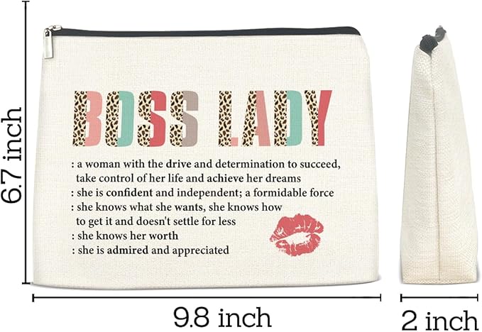 Appreciation Gifts Makeup Bag for Women, Boss Lady Gifts Inspirational Christmas Retirement Gift with Quotes for Leader Manager Coworker Cosmetic Bag with Zipper Travel Toiletry Pouch for Purse