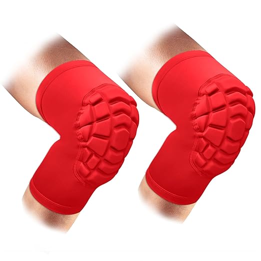 ZODEYI Wrestling Knee Pads Short Knee Sleeve, 2 Pcs Knee Compression Sleeve for Football, Basketball, Volleyball(Red_L_2 Pcs)