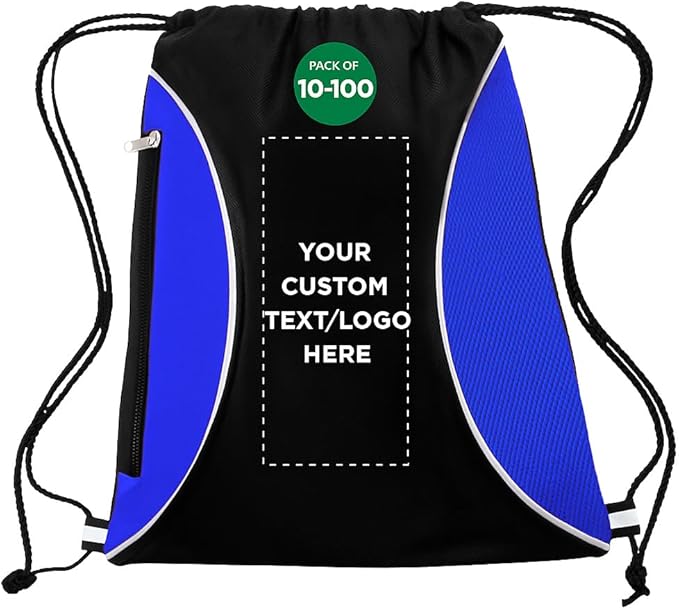 DISCOUNT PROMOS Custom Non-Woven Drawstring Backpacks Set of 10/50/100, Personalized Bulk Pack