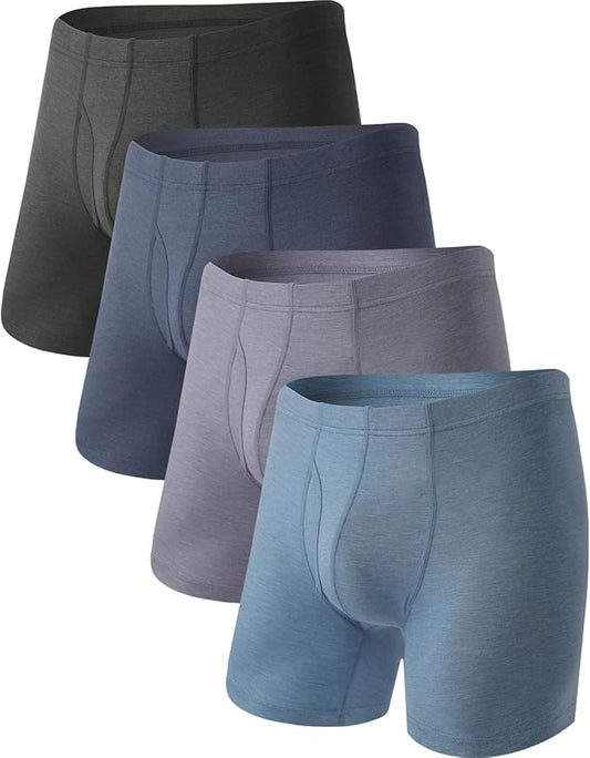 BAMBOO COOL Men's Ultra ComfortSoft Underwear, Moisture Wicking & Breathable No Ride Up Boxer Briefs with Fly, Multipack