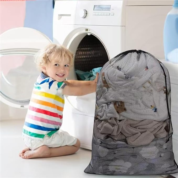 2 Pack Mesh Laundry Bags, 23 x 34 Inches Heavy Duty Mesh Laundry Bag, Large Laundry Drawstring Bag for College, Dorm, Travel, Family and Apartment Dwellers (black)