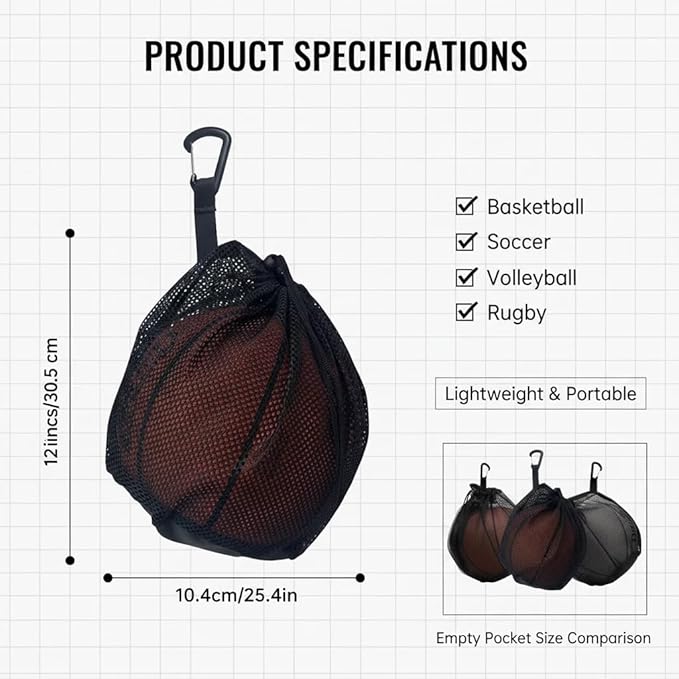 2 Pack Single Ball Bag for Basketball Football Soccer, 12x10 Inch Sports Ball Storage Bag with Ventilated Mesh & Waterproof Zipper Pocket, Adjustable Drawstring Sling for Easy Carry to Practice
