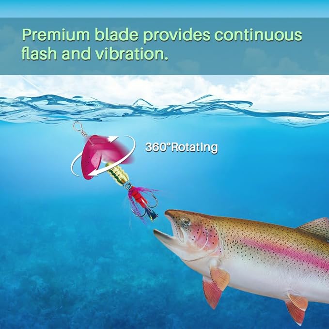 FouceClaus 10pcs Spinner Lures Baits with Tackle Box, Bass Trout Salmon Hard Metal Rooster Tail Fishing Lures Kit