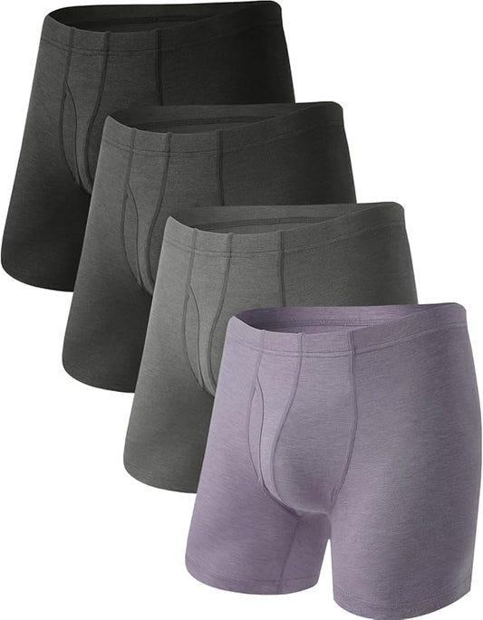 BAMBOO COOL Men's Ultra ComfortSoft Underwear, Moisture Wicking & Breathable No Ride Up Boxer Briefs with Fly, Multipack