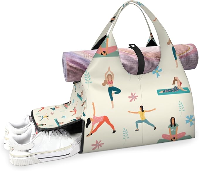 Yoga Gym Bag for Women, Gymnastics Gym Bag with Yoga Mat Holder, Duffel Bag, Sport Bag with Shoe Compartment and Wet Dry Storage Pockets, Suitable for Gym, Travel, Pilates and Beach