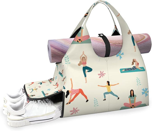 Yoga Gym Bag for Women, Gymnastics Gym Bag with Yoga Mat Holder, Duffel Bag, Sport Bag with Shoe Compartment and Wet Dry Storage Pockets, Suitable for Gym, Travel, Pilates and Beach