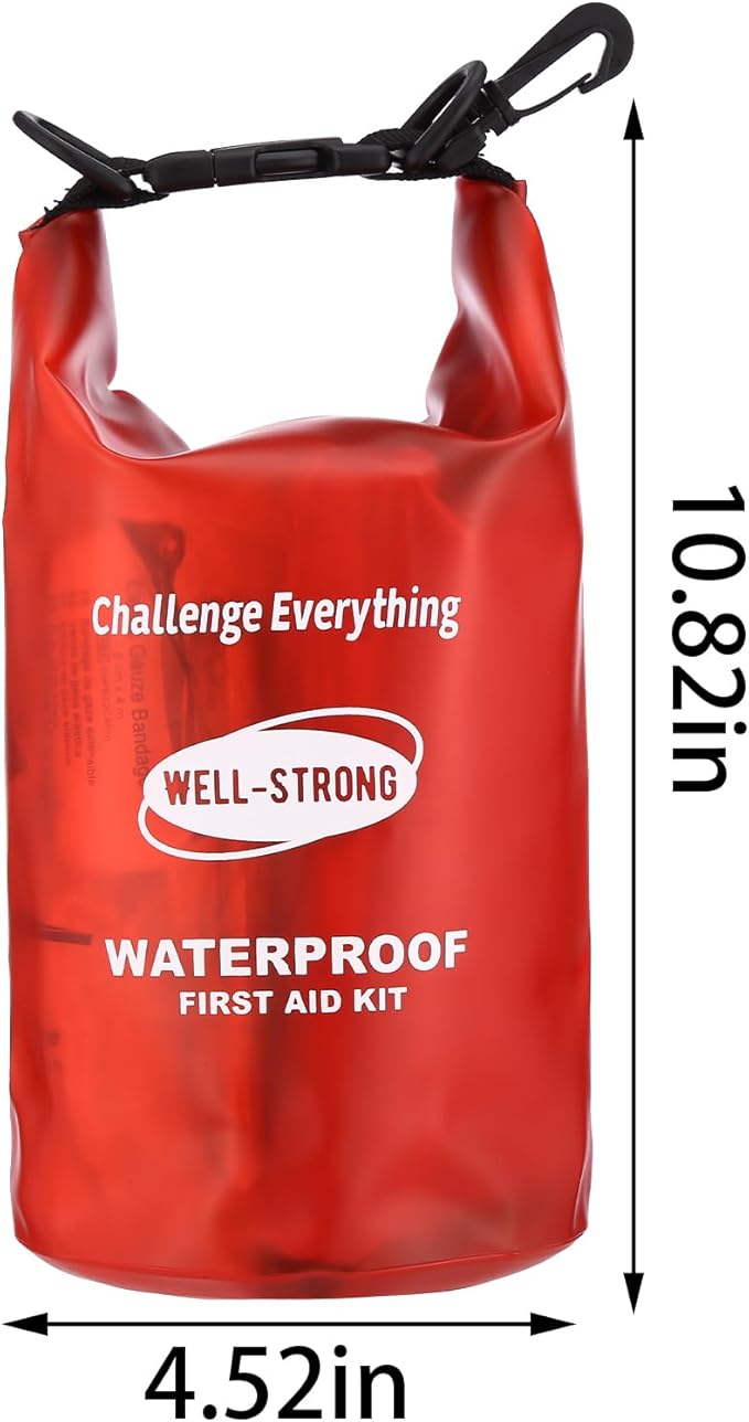 Dual Waterproof Boat First Aid Kit, Emergency Marine Kit with Buckles, Compact Boat Safety Accessories for Fishing Kayaking Boating Swimming Camping Rafting Beach Transparent Red