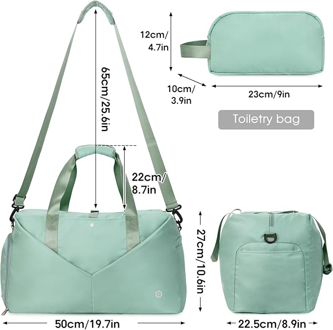 Ceneda 20" Gym Bag for Women with Wet Pocket & Shoe Compartment, Lightweight Duffel Waterproof Carry On Duffle for Travel, Yoga, Overnight (Mint Green)