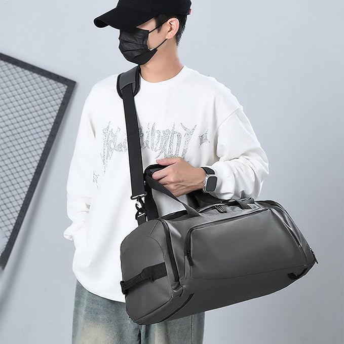 3 In 1 Gym Backpack With Shoes Compartment,55L Large Capacity Weekender Daypack,Waterproof Luggage Bag,Lightweight Travel Duffels Sports Handbag,All Purpose Workout Bag(Gray)