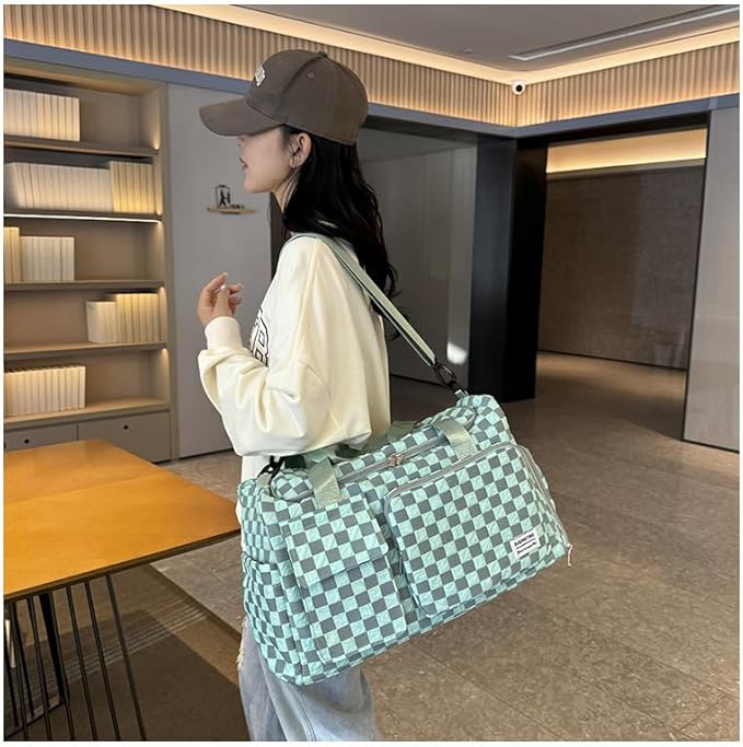 Weekender Duffel Sport Gym Bag Overnight Travel duffle Bags with Shoe Compartment Wet Pocket Tartan Green