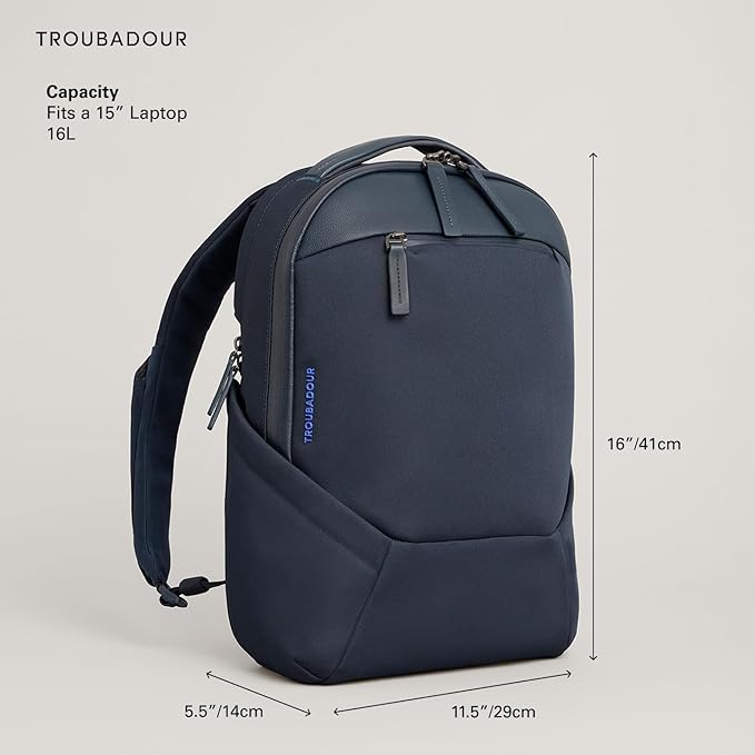 Troubadour Apex 4.0 Compact - 16L Premium Laptop Backpack - Ergonomic & Water Resistant - Designed for Work and Travel - Ink Blue