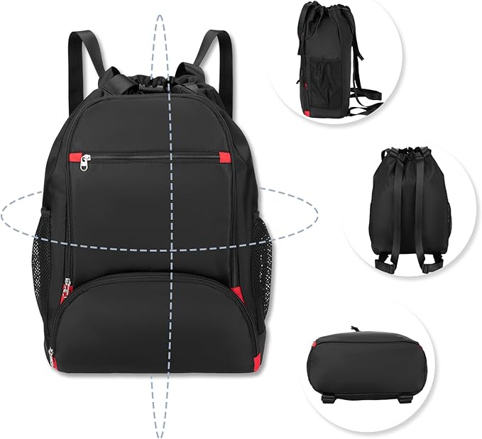 seyfocnia Drawstring Backpack,Gym Bags with Shoes Compartment Sports Gym Backpack Drawstring Bag Cinch Bag Swim Soccer Beach for Woman Men-Black