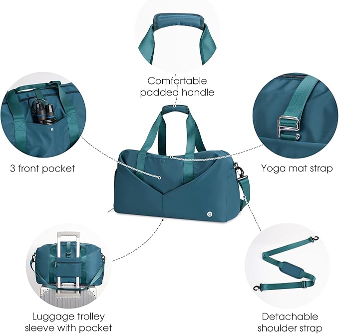 Ceneda 20" Gym Bag for Women with Wet Pocket & Shoe Compartment, Lightweight Duffel Waterproof Carry On Duffle for Travel, Yoga, Overnight (Teal)
