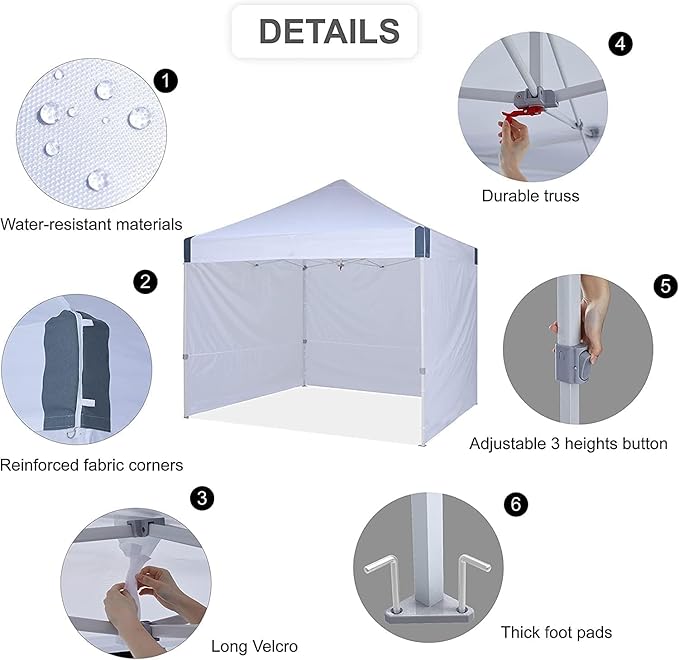 10x10 Pop Up Canopy Tent with Sidewalls, Heavy Duty Commercial Instant Tent with Sand Bags for Deck, Party, Camping, Backyard, Playground, White