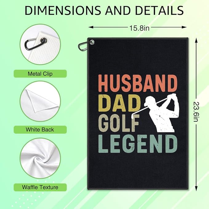 WUUCKOO Husband Dad Golf Legend Golf Towel, Funny Golf Towels for Golf Bags for Men, Golf Dad Gifts, Golfer Husband Golf Towel, Golfing Gifts for Him, Fathers Day Birthday for Dad Husband Golf Lover