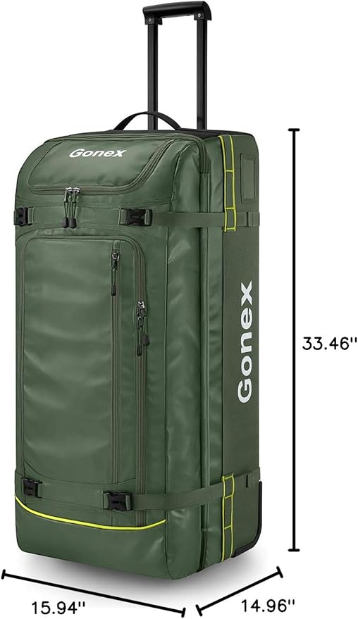 Gonex Rolling Duffle Bag with Wheels, 100L Water Repellent Large Wheeled Travel Duffel Luggage with Rollers 33 inch, Olive Green