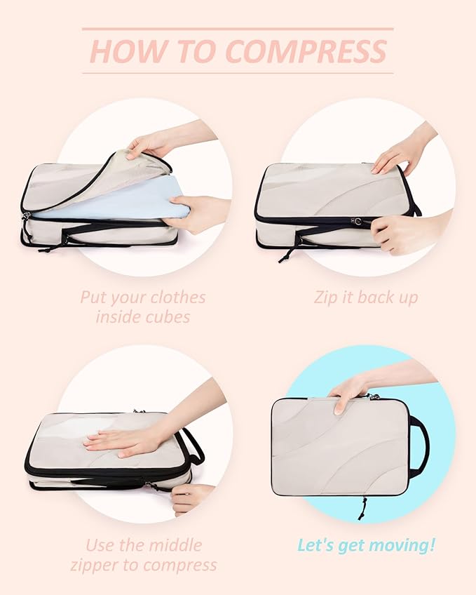 BAGSMART Compression Packing Cubes, 6 Set/4 Set/2 Set Travel Packing Cubes for Carry on Suitcases, Compression Suitcase Organizers Bag Set & Travel Cubes for Luggage, Lightweight Packing Organizers