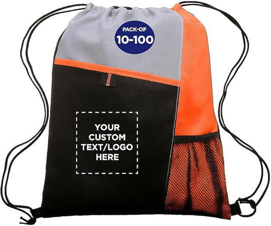 DISCOUNT PROMOS Custom Non-Woven Drawstring Backpacks Set of 10/50/100, Personalized Bulk Pack