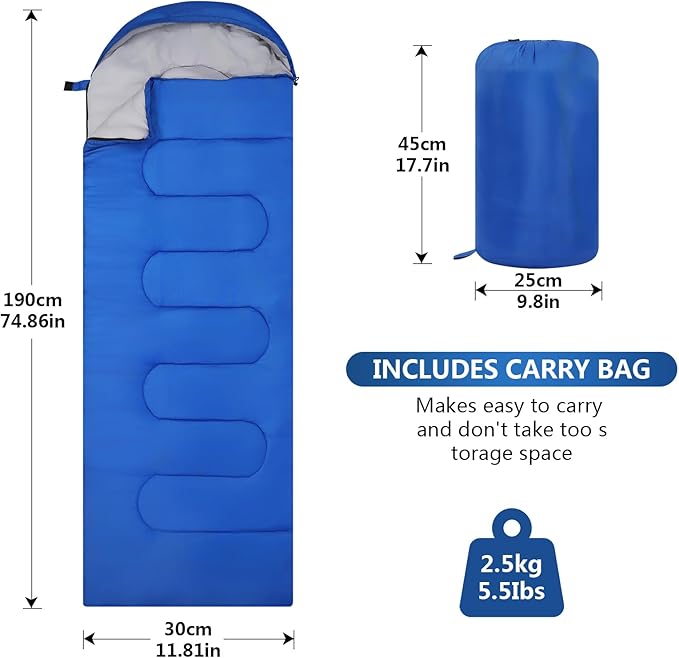Sleeping Bags, Lightweight Camping Sleeping Bag for Adults, Kids, Hiking, Outdoor, Travel, Cold Weather & Warm