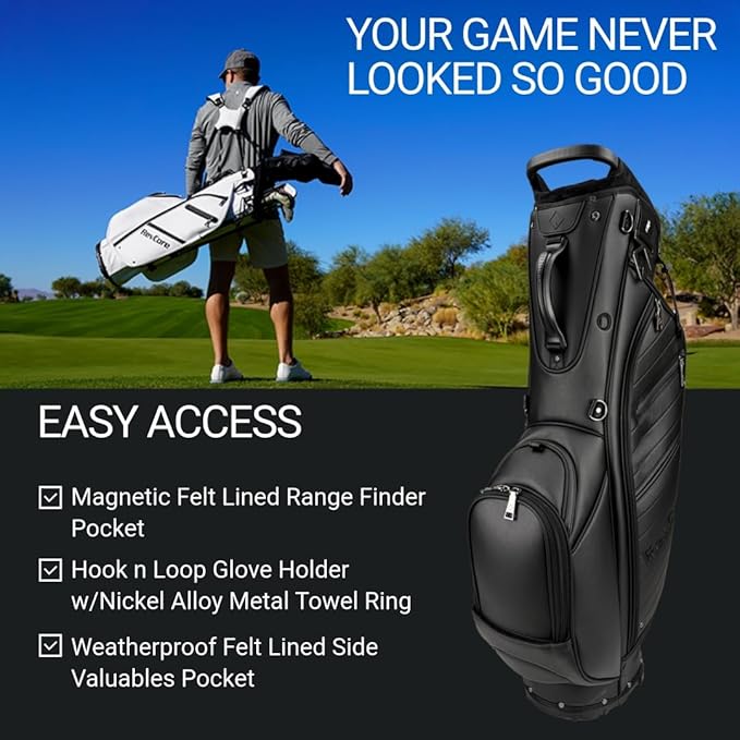 RevCore LT Lightweight Golf Stand Bag by CaddyDaddy – Premium Synthetic Leather Carry Golf Bag for Men & Women with 5-Way Divider, Cooler Pocket, Dual Strap – Golf Bag with Stand