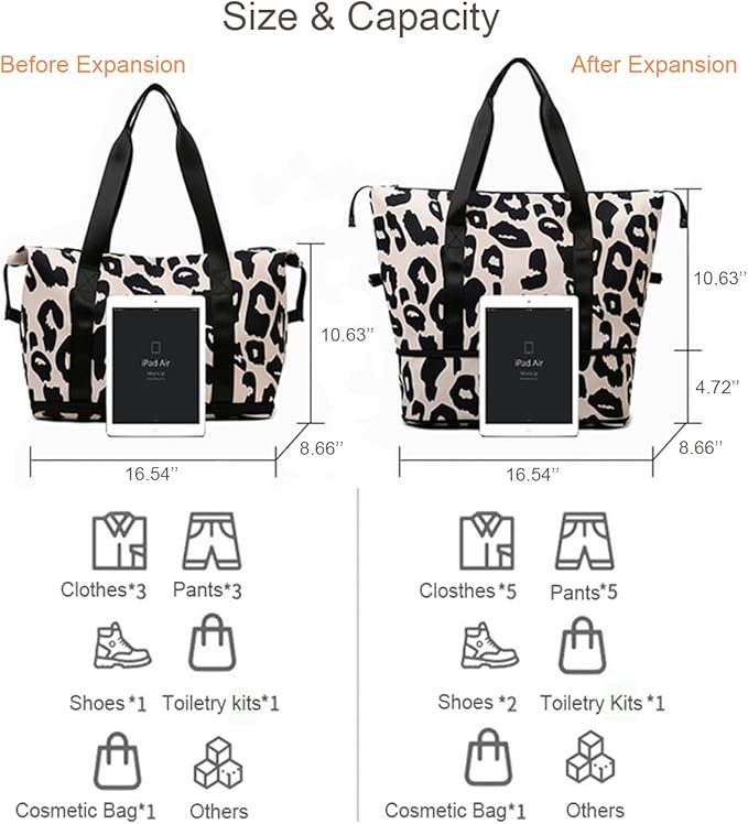 Expandable Weekender Duffel Sport Gym Bag Overnight Travel duffle Bags with Wet Pocket X1-Black Cow