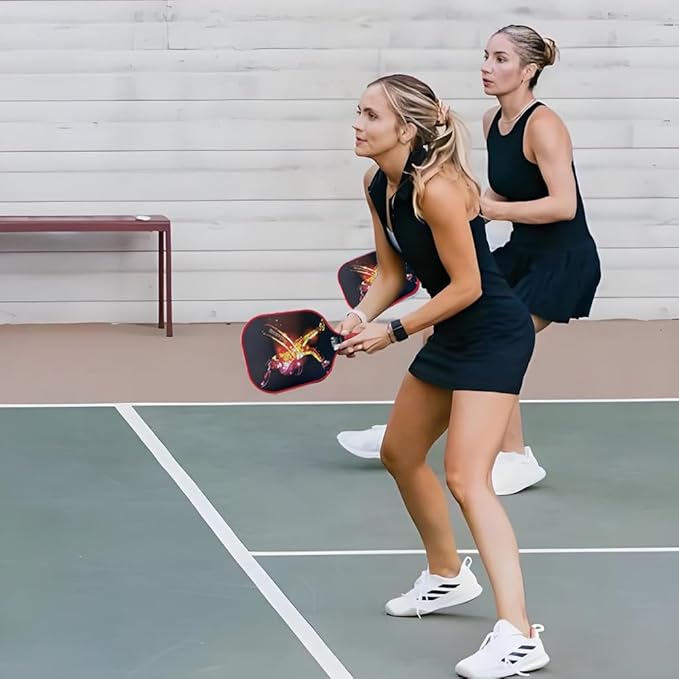 USAPA Approved Pickle Ball Rackets 2 Pack - Professional Hybrid Carbon-Glass Fiber, 16mm Honeycomb Core Complete Pickle Ball Set with Indoor/Outdoor Balls & Carry Bag, Unisex Design