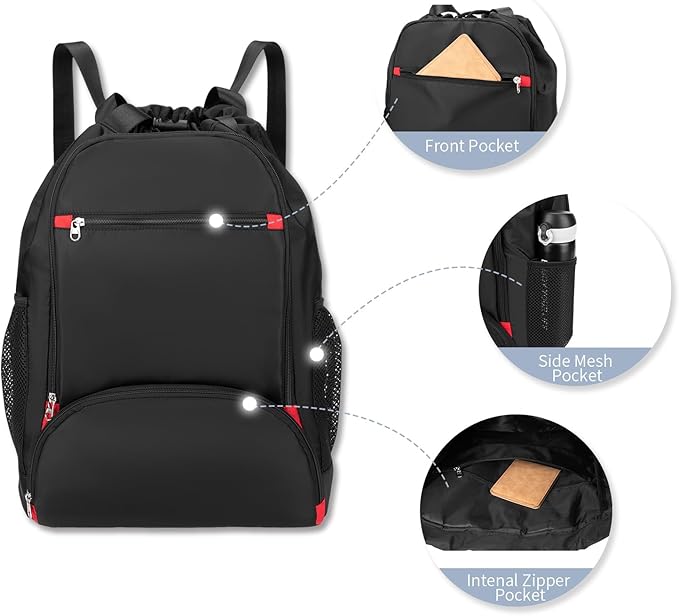 seyfocnia Drawstring Backpack,Gym Bags with Shoes Compartment Sports Gym Backpack Drawstring Bag Cinch Bag Swim Soccer Beach for Woman Men-Black