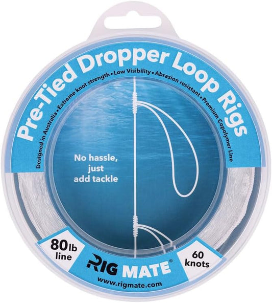 80 lb Pre-Tied Dropper Loop Rigs. Fishing Line Spool. Loops 18 Inches Apart with 5.5 Inch Loop Size. Perfect for Saltwater & Freshwater Fishing. Perfect for Snapper & Other Bottom Feeding Fish.