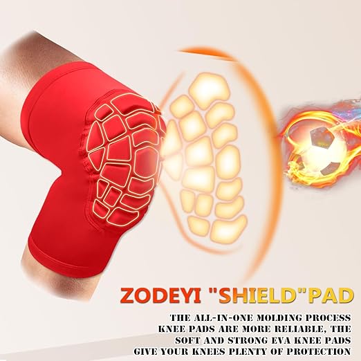 ZODEYI Wrestling Knee Pads Short Knee Sleeve, 2 Pcs Knee Compression Sleeve for Football, Basketball, Volleyball(Red_S_2 Pcs)