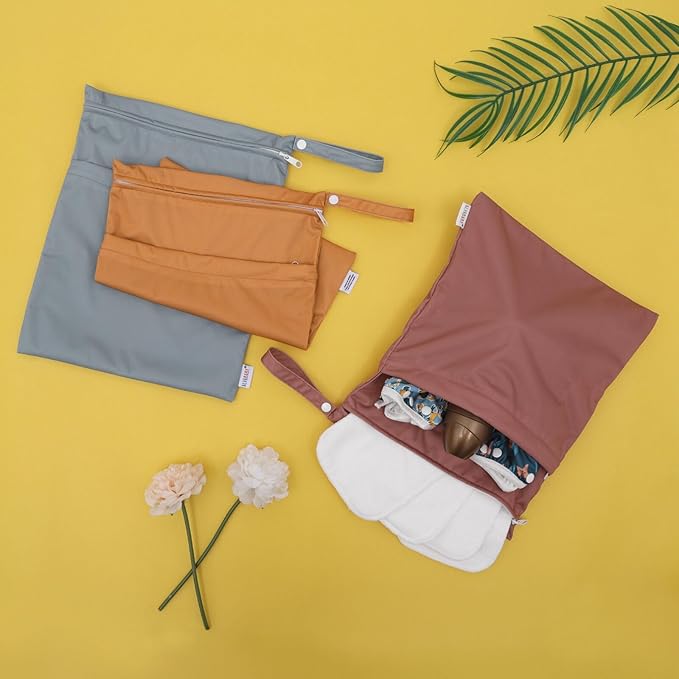 ALVABABY 3pcs Cloth Diaper Wet Dry Bags Waterproof Reusable with Two Zippered Pockets Travel Beach Pool Daycare Soiled Baby Items Yoga Gym Bag for Swimsuits or Wet Clothes 3L-ZM11